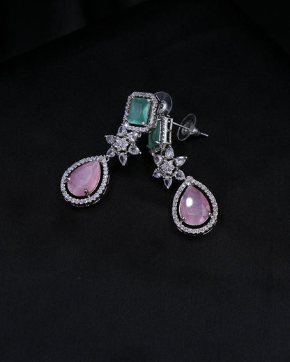 Pastel Pink & Green AD Necklace – A Dreamy Symphony of Elegance
