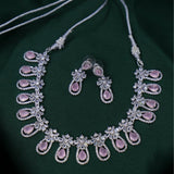 Graceful AD Necklace Set with Baby Pink Drops & Matching Earrings