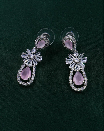 Graceful AD Necklace Set with Baby Pink Drops & Matching Earrings