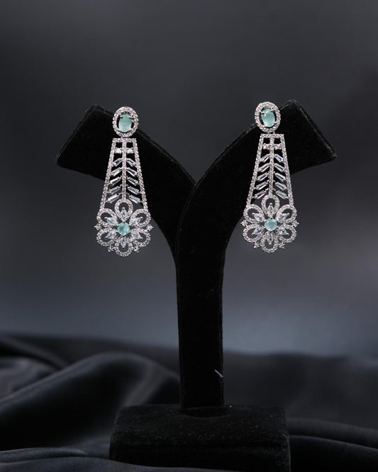 Elegant AD Earrings with Aqua Green Stone – A Touch of Grace