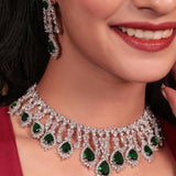 Emerald Green & American Diamond Chandelier Necklace Set