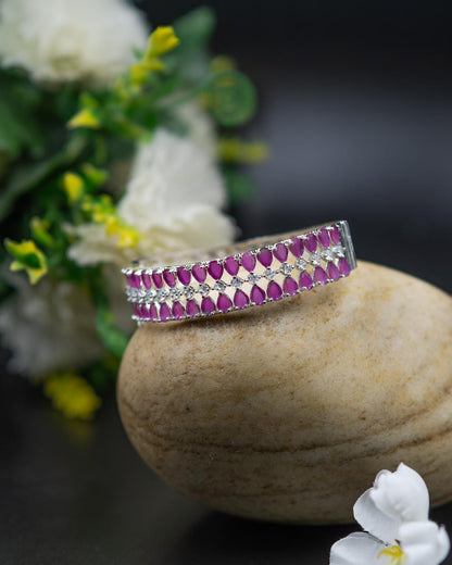 Elegant AD Bracelet with Ruby Drop Stones & Sparkling AD