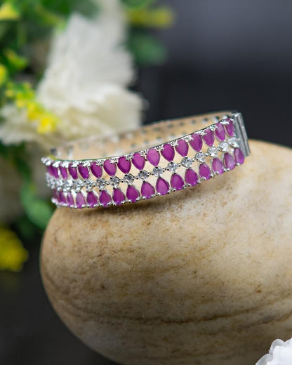 Elegant AD Bracelet with Ruby Drop Stones & Sparkling AD