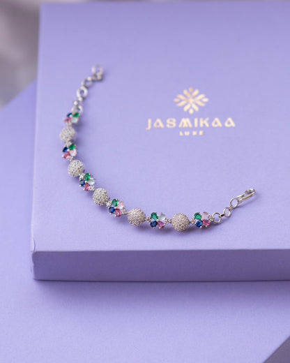 Elegant AD Bracelet with Floral & Circular Stone Design