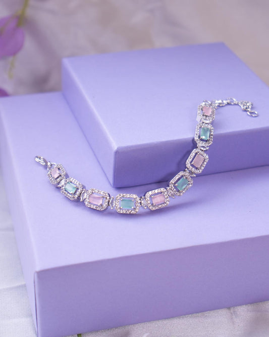 Elegant AD Bracelet in Pastel Pink & Aqua Green