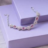 Elegant AD Bracelet with Heart & Square Ruby Stone