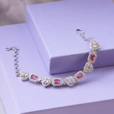 Elegant AD Bracelet with Heart & Square Ruby Stone