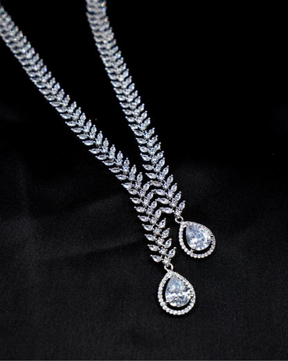 Elegant AD Necklace with Double Drop & Matching Earrings