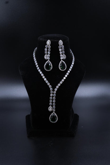 Elegant AD Necklace with Double Drop & Matching Earrings