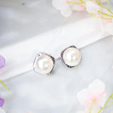 Elegant Silver Square Studs with Big Round Pearl