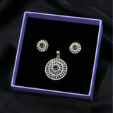 Golden AD Round Pendant Set with Emerald Center Stone