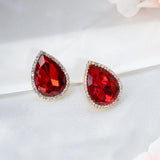 Ruby Drop Studs with Golden Zircon Borde