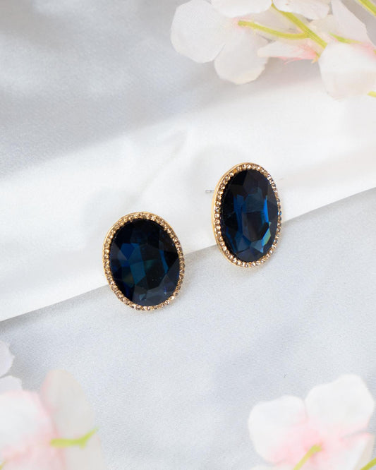 Oval Sapphire-Colored Studs with Golden Zircon Border