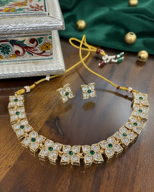 Emerald Polki Floral Choker Set