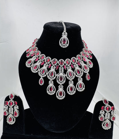 Majestic Ruby & American Diamond Chandelier Necklace Set