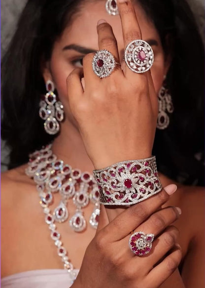 Elegant American Diamond & Ruby Cuff Bracelet