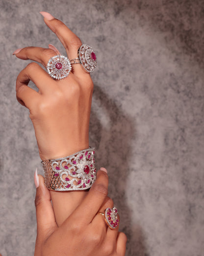 Elegant American Diamond & Ruby Cuff Bracelet