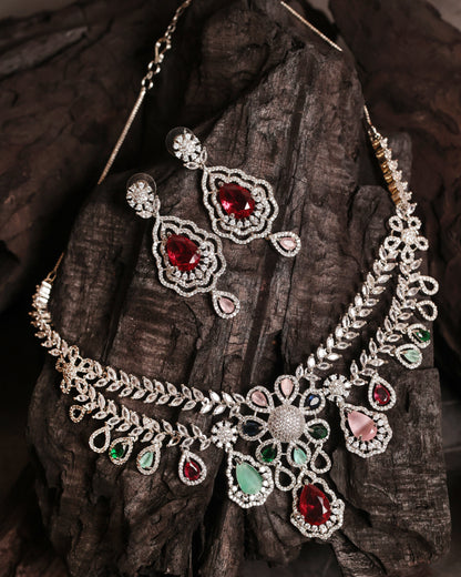 Exquisite AD & Multi-Gemstone Necklace Set – A Statement of Luxury & Elegance