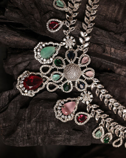 Exquisite AD & Multi-Gemstone Necklace Set – A Statement of Luxury & Elegance