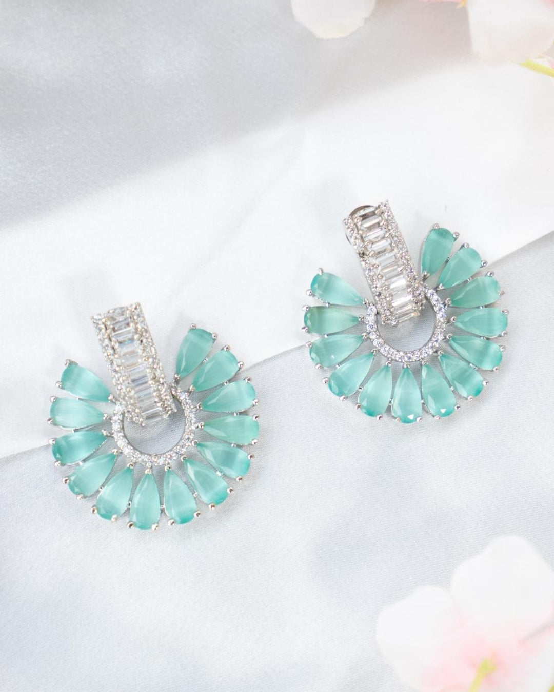 Emerald and Mint Green Floral AD Earrings