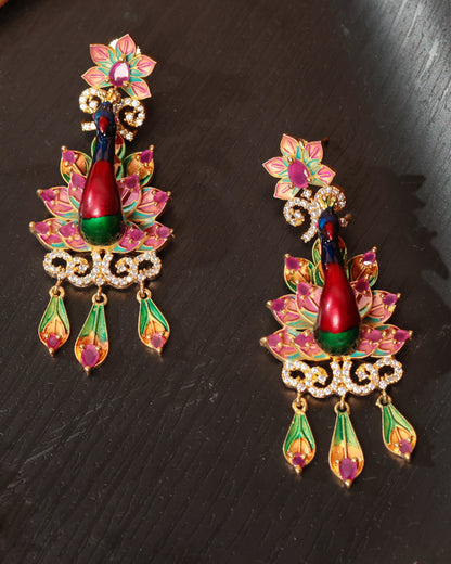 Royal Meenakari Peacock Pendant Necklace Set – A Timeless Statement!