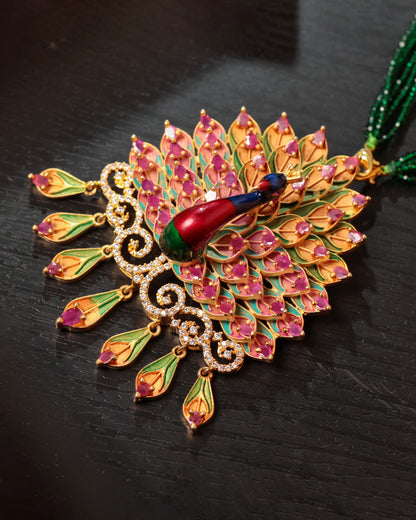 Royal Meenakari Peacock Pendant Necklace Set – A Timeless Statement!