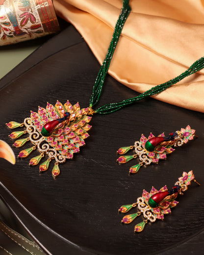 Royal Meenakari Peacock Pendant Necklace Set – A Timeless Statement!