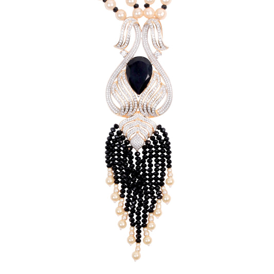 Elegant Pearl & American Diamond Necklace Set – A Timeless Treasure!