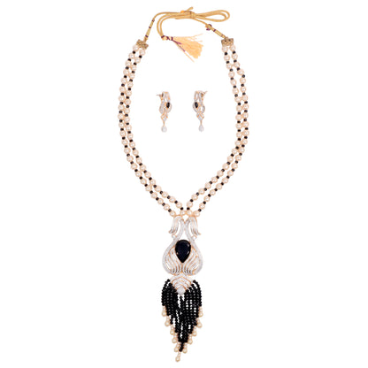 Elegant Pearl & American Diamond Necklace Set – A Timeless Treasure!