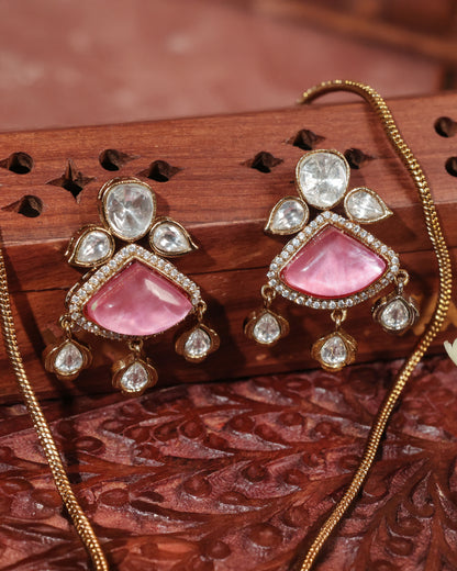 Regal Pink Stone & Moissanite Necklace Set