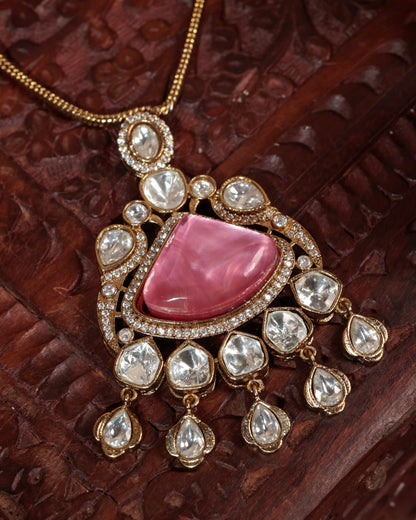 Regal Pink Stone & Moissanite Necklace Set