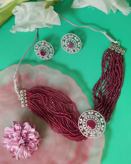 Elegant Ruby Beaded Choker Set – A Timeless Statement Piece