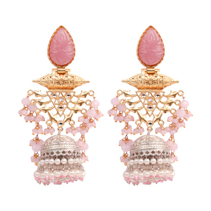 Graceful Charm – The Ultimate Pink & Pearl Jhumka Earrings!