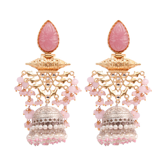 Graceful Charm – The Ultimate Pink & Pearl Jhumka Earrings!