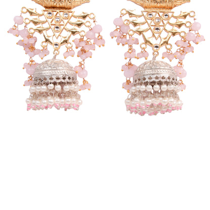 Graceful Charm – The Ultimate Pink & Pearl Jhumka Earrings!