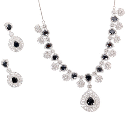 Timeless Elegance – The Ultimate American Diamond & Black Stone Necklace Set!