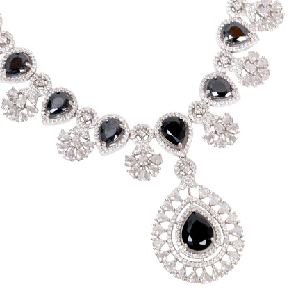 Timeless Elegance – The Ultimate American Diamond & Black Stone Necklace Set!