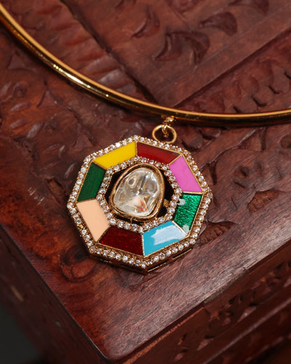 Vibrant Elegance – Hasli Necklace with Meenakari & Kundan Work