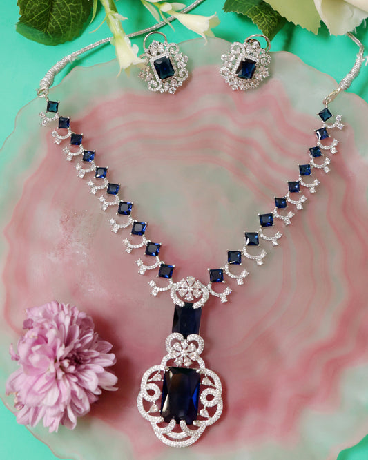 Regal Blue Sapphire & American Diamond Necklace Set