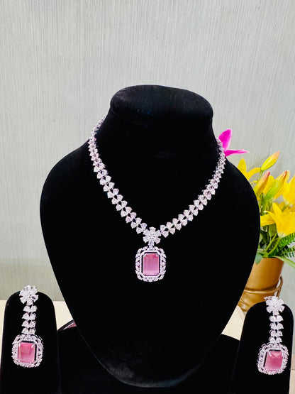 Ethereal Blush – Pink Stone Diamond Necklace Set
