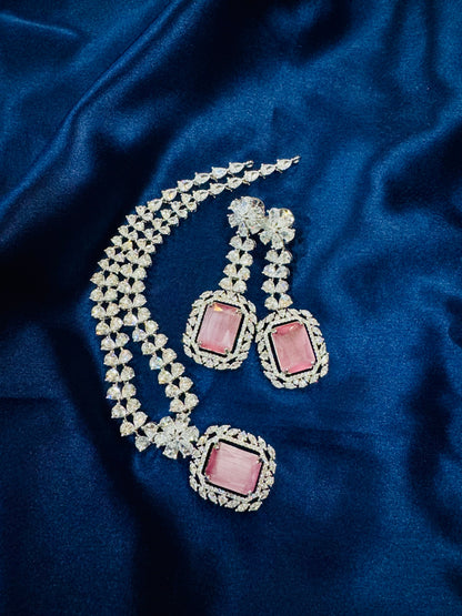 Ethereal Blush – Pink Stone Diamond Necklace Set