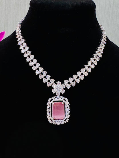Ethereal Blush – Pink Stone Diamond Necklace Set