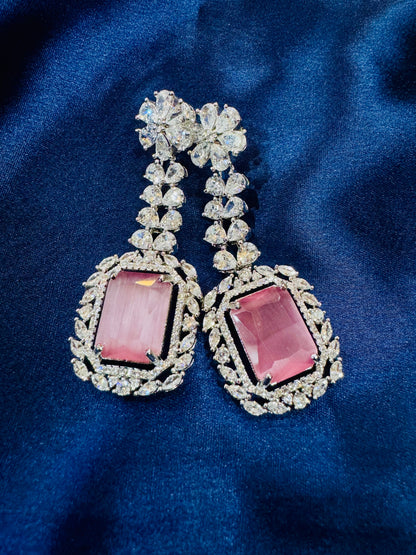 Ethereal Blush – Pink Stone Diamond Necklace Set