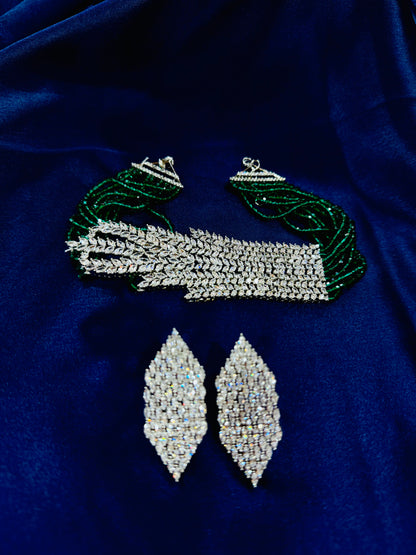 Regal Emerald & American Diamond Necklace Set