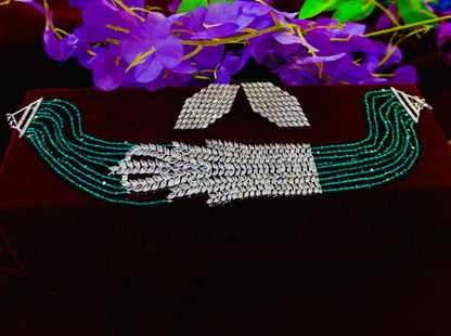 Regal Emerald & American Diamond Necklace Set