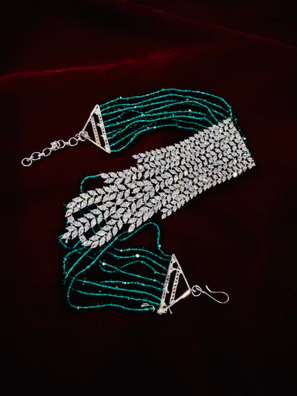 Regal Emerald & American Diamond Necklace Set