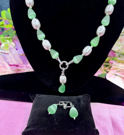 Graceful Jade & Pearl Necklace Set