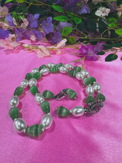 Graceful Jade & Pearl Necklace Set