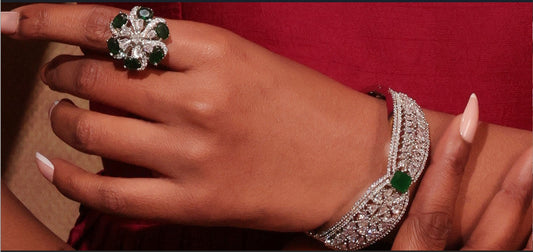 American Diamond & Emerald Glam Bracelet
