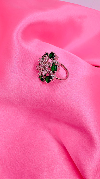 Emerald Blossom American Diamond Ring